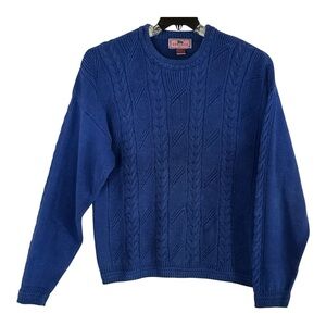 Vintage “Concrete Mix” Classic Blue Crewneck Cable Knit Men’s Sweater Large